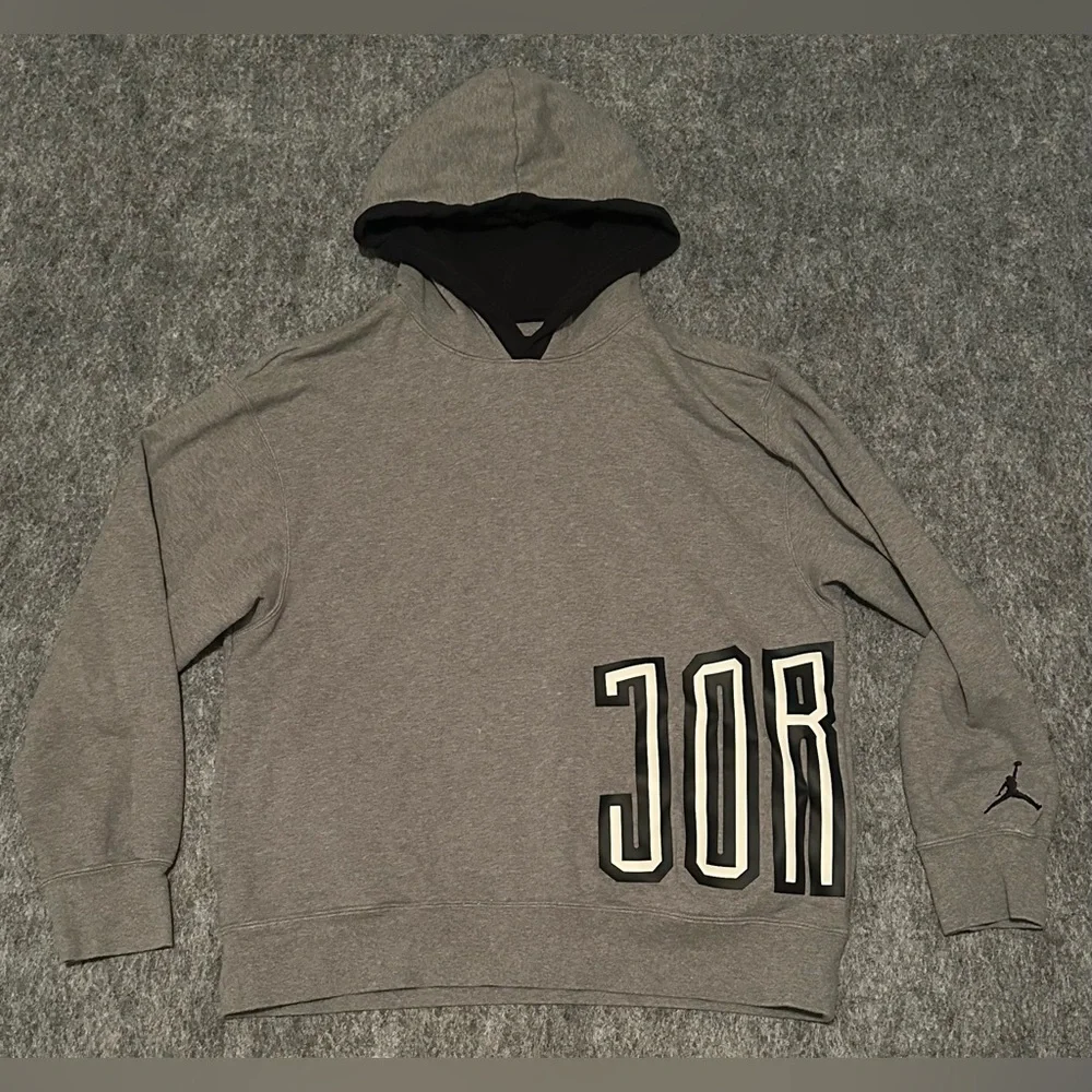 Vintage Men’s Air Jordan DNA Jumpman Logo Grey/Black/White Fleece Hoodie- Large